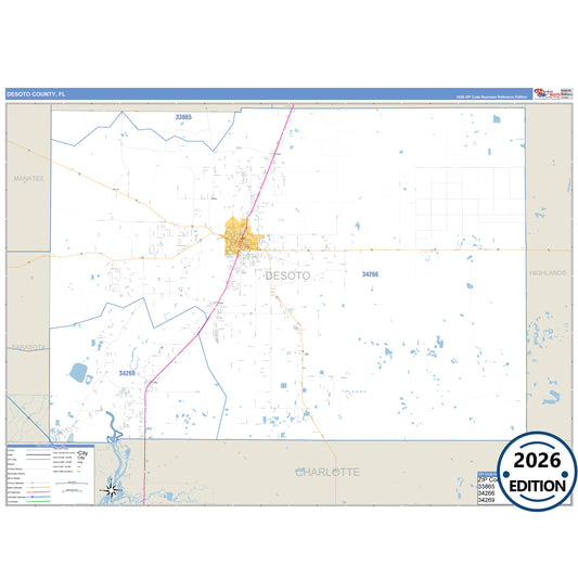 DeSoto County, FL Business Reference 5 Digit ZIP Code Wall Map