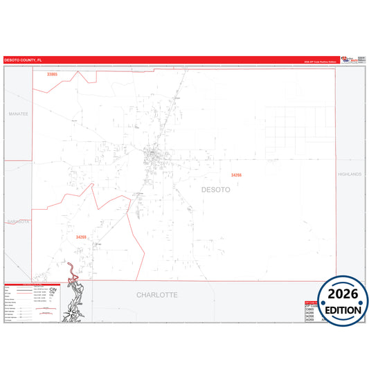 DeSoto County, FL Red Line 5 Digit ZIP Code Wall Map