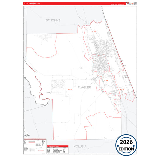Flagler County, FL Red Line 5 Digit ZIP Code Wall Map