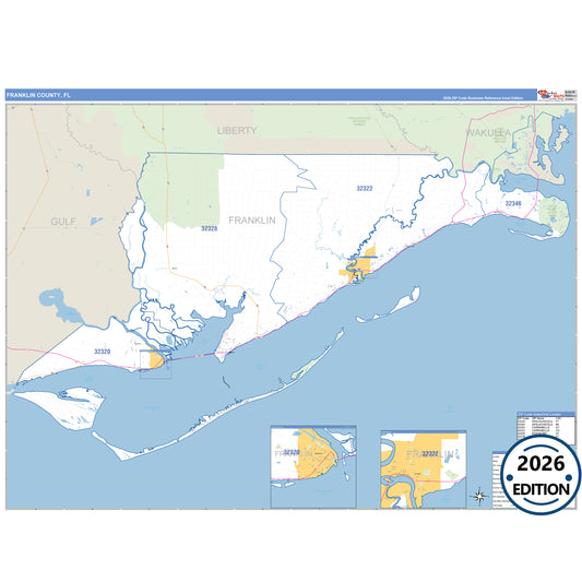 Franklin County, FL Business Reference 5 Digit ZIP Code Wall Map