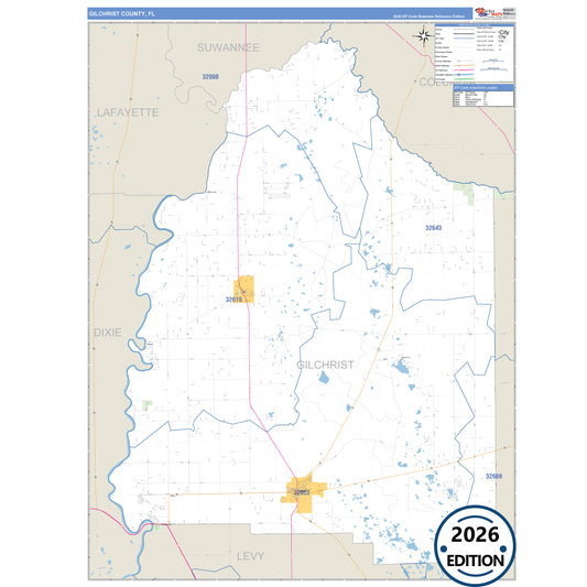 Gilchrist County, FL Business Reference 5 Digit ZIP Code Wall Map