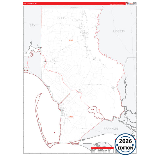 Gulf County, FL Red Line 5 Digit ZIP Code Wall Map