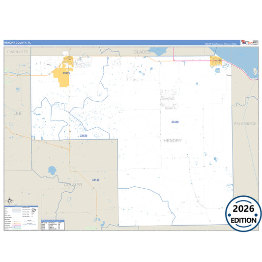 Hendry County, FL Business Reference 5 Digit ZIP Code Wall Map