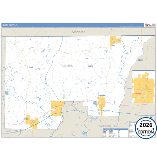 Holmes County, FL Business Reference 5 Digit ZIP Code Wall Map