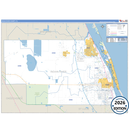Indian River County, FL Business Reference 5 Digit ZIP Code Wall Map