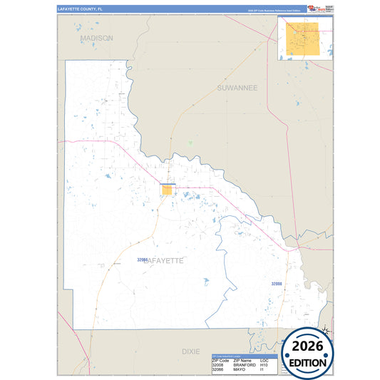 Lafayette County, FL Business Reference 5 Digit ZIP Code Wall Map