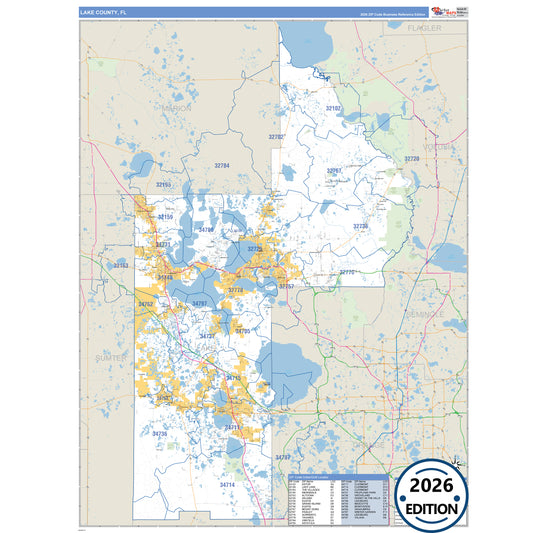 Lake County, FL Business Reference 5 Digit ZIP Code Wall Map