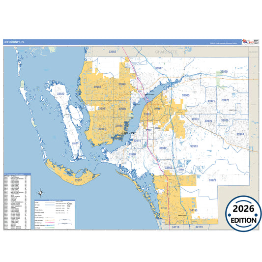 Lee County, FL Business Reference 5 Digit ZIP Code Wall Map