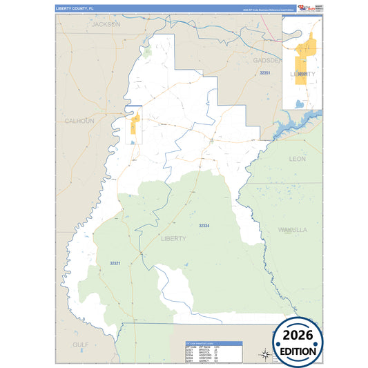 Liberty County, FL Business Reference 5 Digit ZIP Code Wall Map