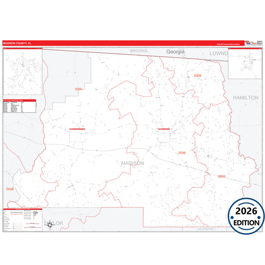Madison County, FL Red Line 5 Digit ZIP Code Wall Map
