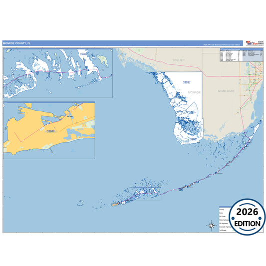 Monroe County, FL Business Reference 5 Digit ZIP Code Wall Map