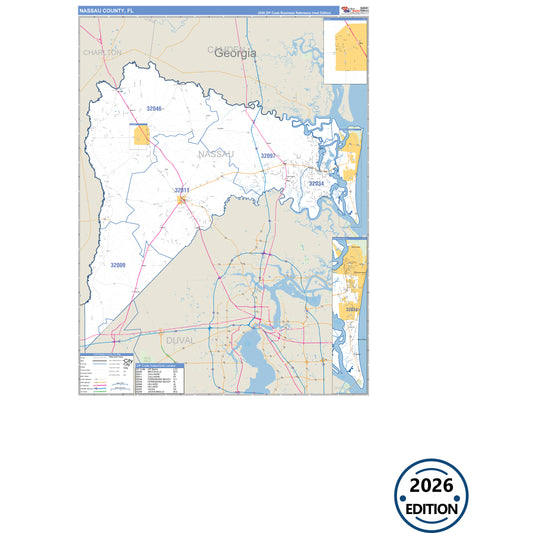 Nassau County, FL Business Reference 5 Digit ZIP Code Wall Map