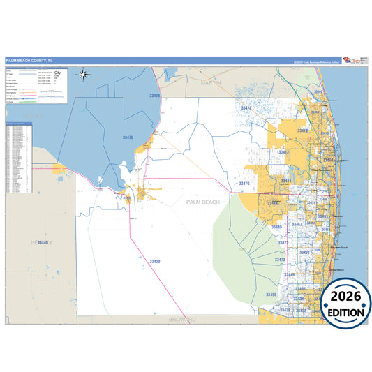 Palm Beach County, FL Business Reference 5 Digit ZIP Code Wall Map