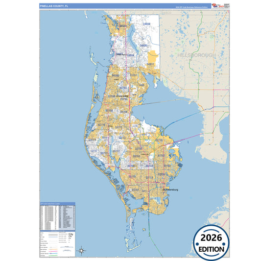 Pinellas County, FL Business Reference 5 Digit ZIP Code Wall Map