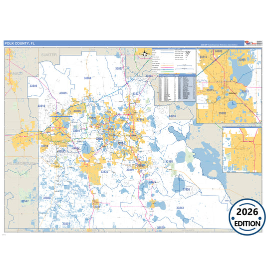 Polk County, FL Business Reference 5 Digit ZIP Code Wall Map