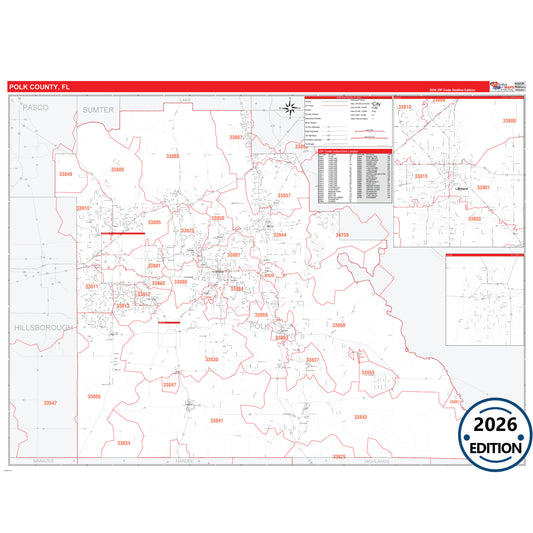 Polk County, FL Red Line 5 Digit ZIP Code Wall Map