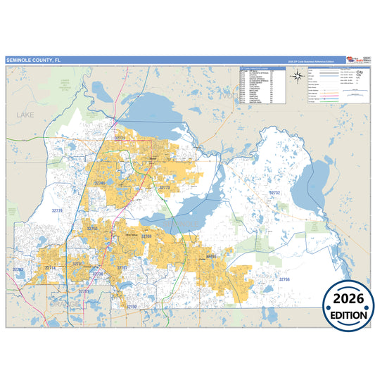 Seminole County, FL Business Reference 5 Digit ZIP Code Wall Map