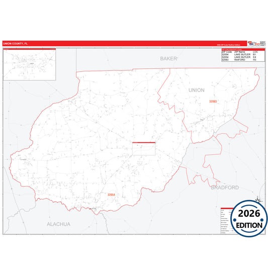 Union County, FL Red Line 5 Digit ZIP Code Wall Map
