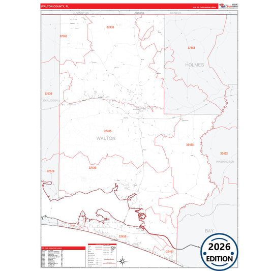 Walton County, FL Red Line 5 Digit ZIP Code Wall Map
