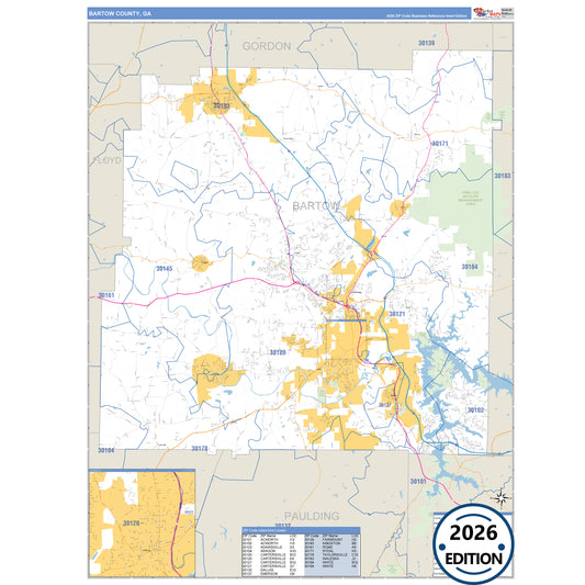 Bartow County, GA Business Reference 5 Digit ZIP Code Wall Map