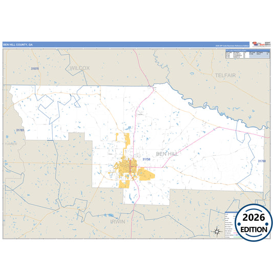 Ben Hill County, GA Business Reference 5 Digit ZIP Code Wall Map