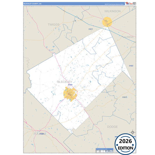 Bleckley County, GA Business Reference 5 Digit ZIP Code Wall Map