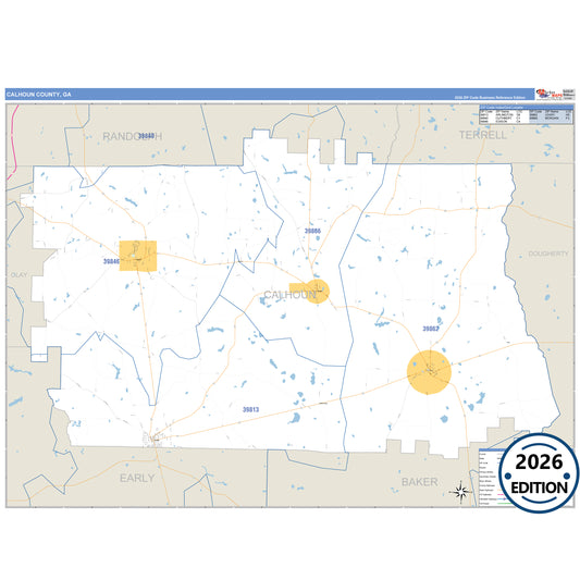 Calhoun County, GA Business Reference 5 Digit ZIP Code Wall Map