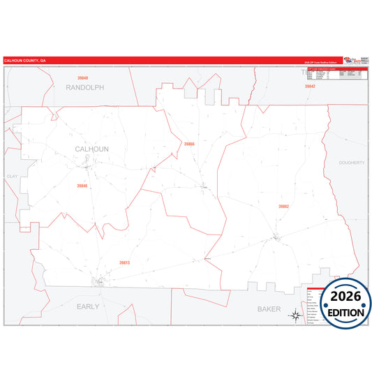 Calhoun County, GA Red Line 5 Digit ZIP Code Wall Map