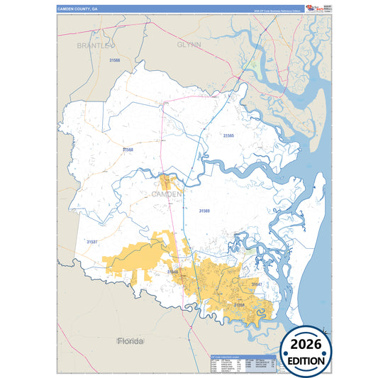 Camden County, GA Business Reference 5 Digit ZIP Code Wall Map