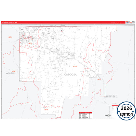 Catoosa County, GA Red Line 5 Digit ZIP Code Wall Map