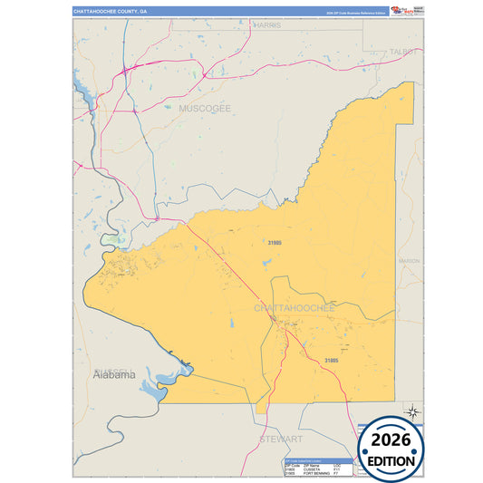 Chattahoochee County, GA Business Reference 5 Digit ZIP Code Wall Map