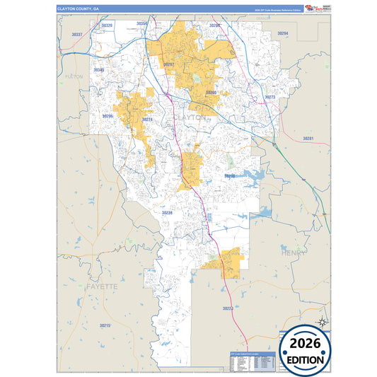 Clayton County, GA Business Reference 5 Digit ZIP Code Wall Map