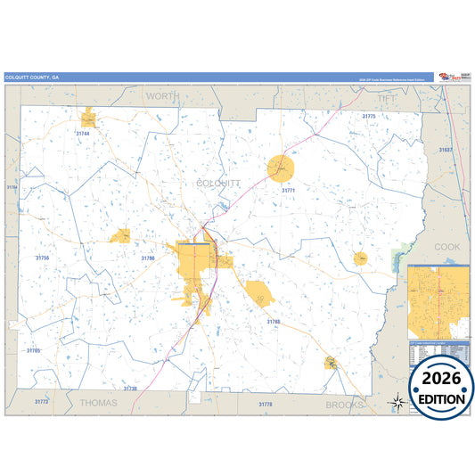 Colquitt County, GA Business Reference 5 Digit ZIP Code Wall Map