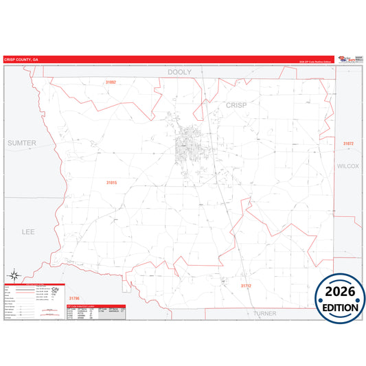 Crisp County, GA Red Line 5 Digit ZIP Code Wall Map