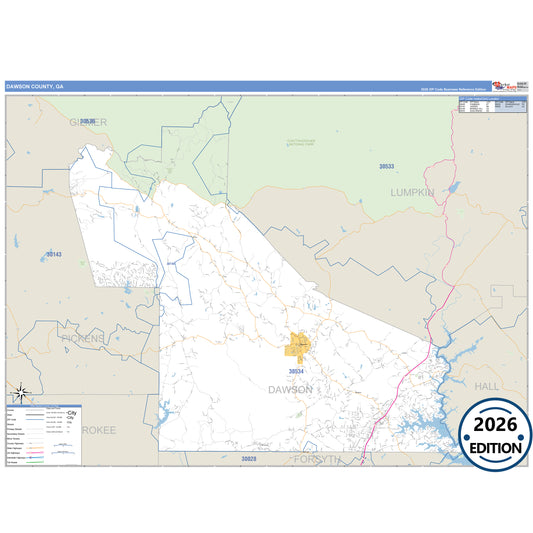 Dawson County, GA Business Reference 5 Digit ZIP Code Wall Map