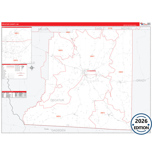 Decatur County, GA Red Line 5 Digit ZIP Code Wall Map