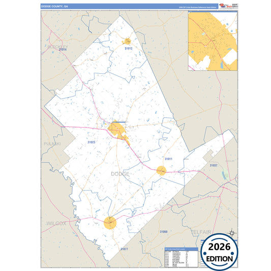 Dodge County, GA Business Reference 5 Digit ZIP Code Wall Map