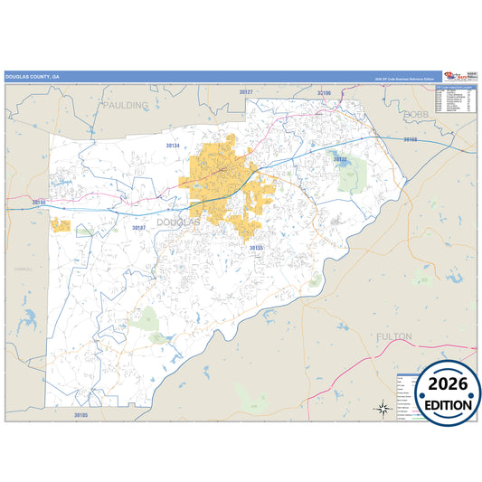 Douglas County, GA Business Reference 5 Digit ZIP Code Wall Map