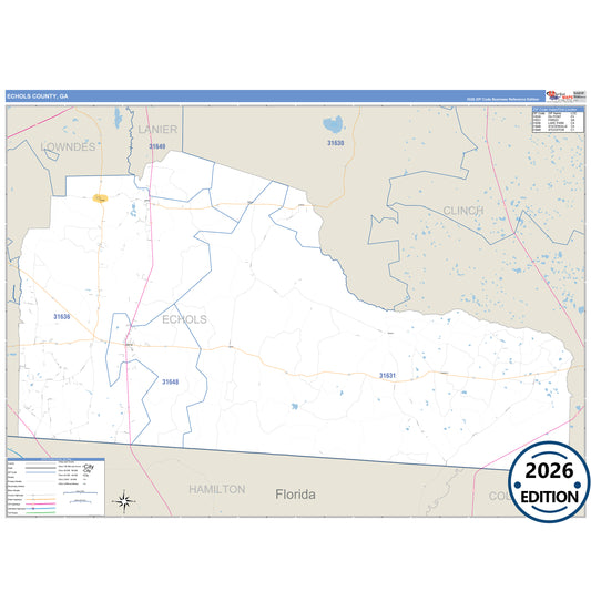 Echols County, GA Business Reference 5 Digit ZIP Code Wall Map