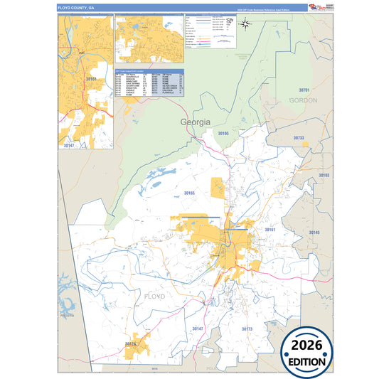Floyd County, GA Business Reference 5 Digit ZIP Code Wall Map