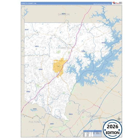 Forsyth County, GA Business Reference 5 Digit ZIP Code Wall Map