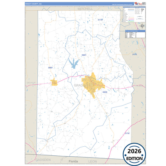 Grady County, GA Business Reference 5 Digit ZIP Code Wall Map