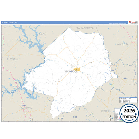 Hancock County, GA Business Reference 5 Digit ZIP Code Wall Map