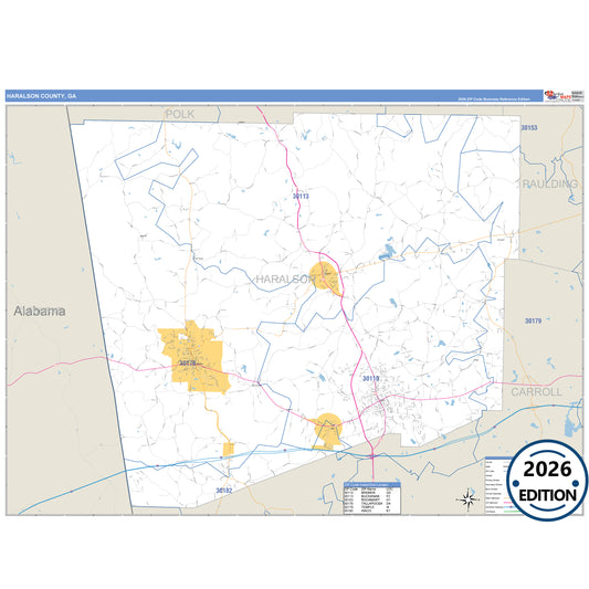 Haralson County, GA Business Reference 5 Digit ZIP Code Wall Map