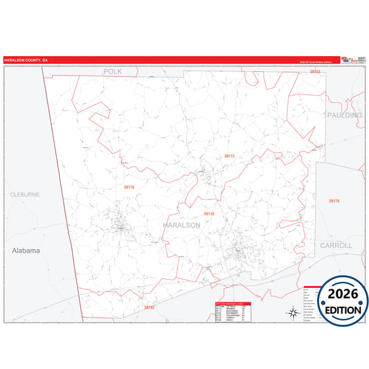 Haralson County, GA Red Line 5 Digit ZIP Code Wall Map