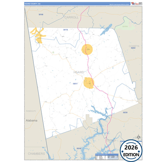 Heard County, GA Business Reference 5 Digit ZIP Code Wall Map