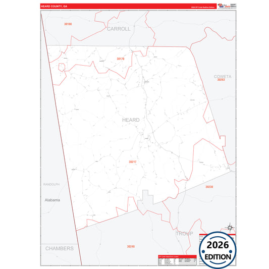 Heard County, GA Red Line 5 Digit ZIP Code Wall Map