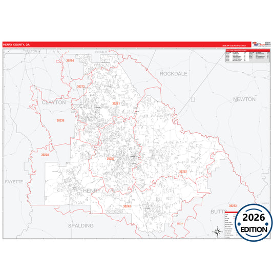 Henry County, GA Red Line 5 Digit ZIP Code Wall Map