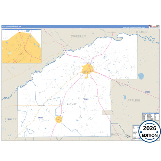 Jeff Davis County, GA Business Reference 5 Digit ZIP Code Wall Map