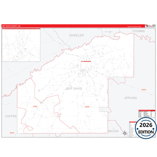 Jeff Davis County, GA Red Line 5 Digit ZIP Code Wall Map